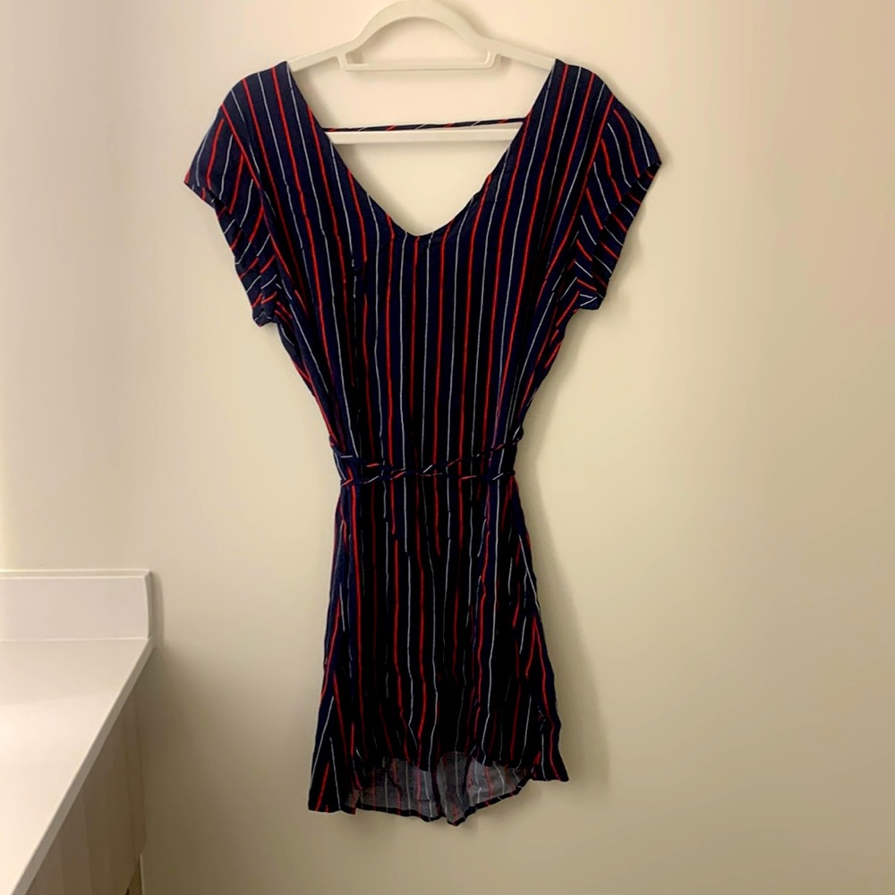 Navy striped backless dress